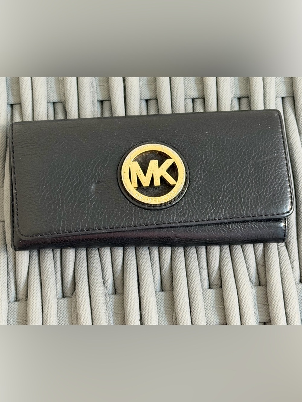 Michael Kors Black Leather Wallet with Gold MK Logo